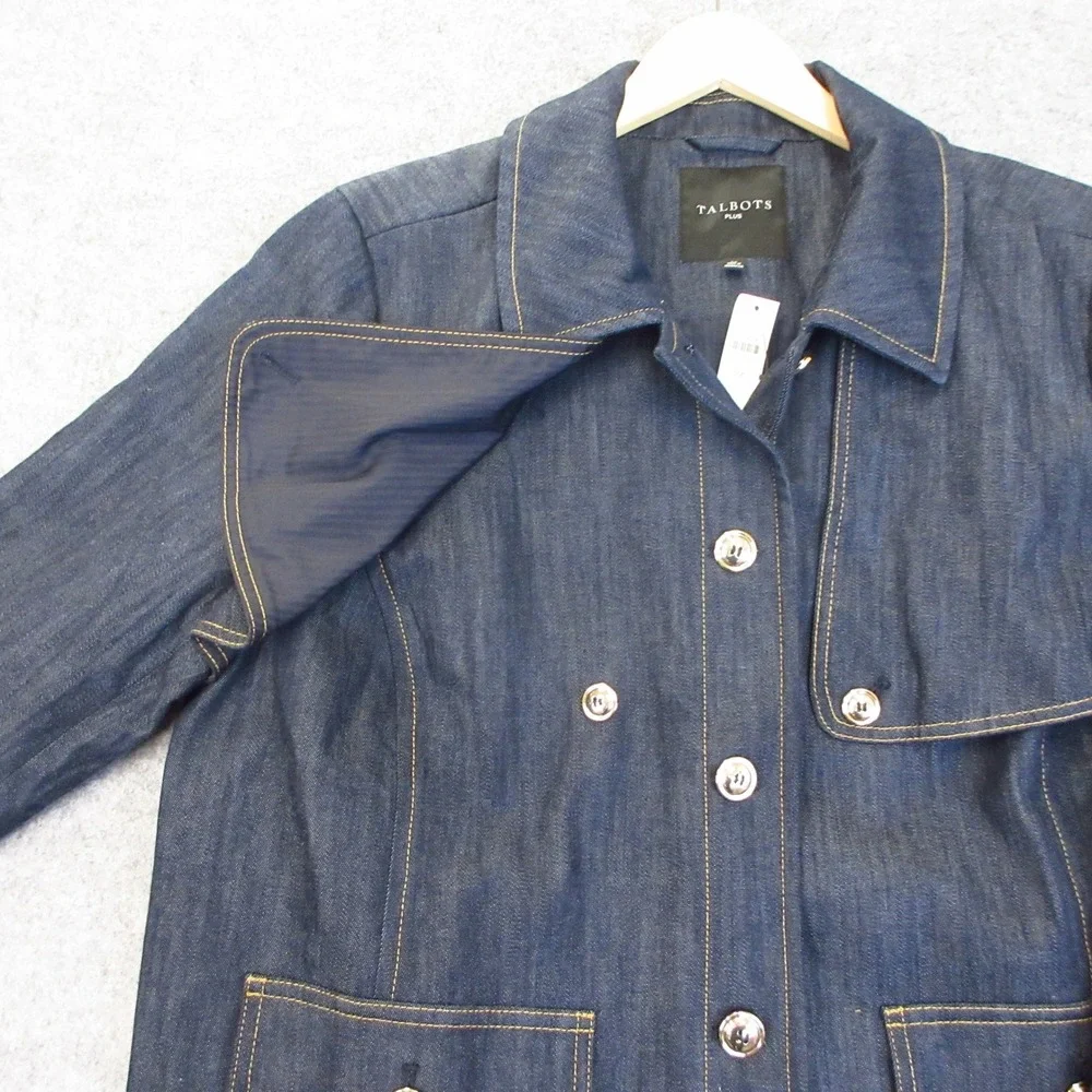 Talbots Refined Denim Short Trench Coat Womens 2X Blue Dark Wash Button Up NWT - Picture 4 of 10